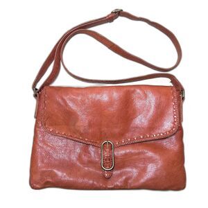 Genuine Leather Cognac-Colored Crossbody Bag